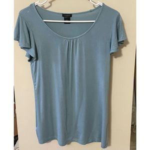 Ann Taylor Scoop Gathered Neck Light Blue Short Sleeve Blouse